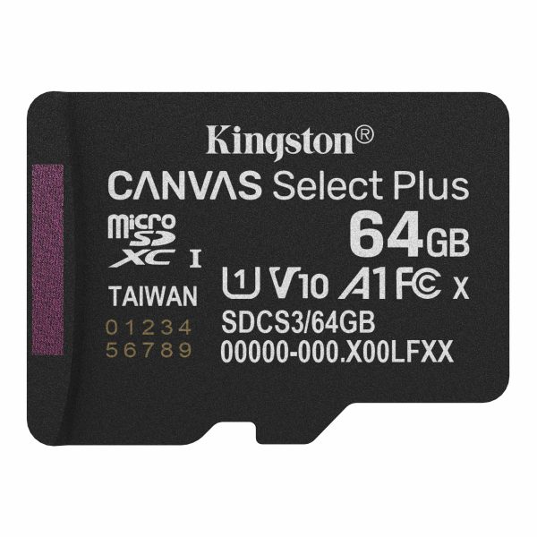 KINGSTON Memory Card MicroSD Canvas Select Plus SDCS3/64GBSP, Class 10